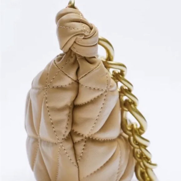 ✨ZARA✨Tan Leather Quilted Chain Strap Shoulder Bag - Picture 4 of 8